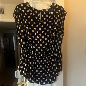 Peach Love California Black and White Polka Dot peplum Blouse